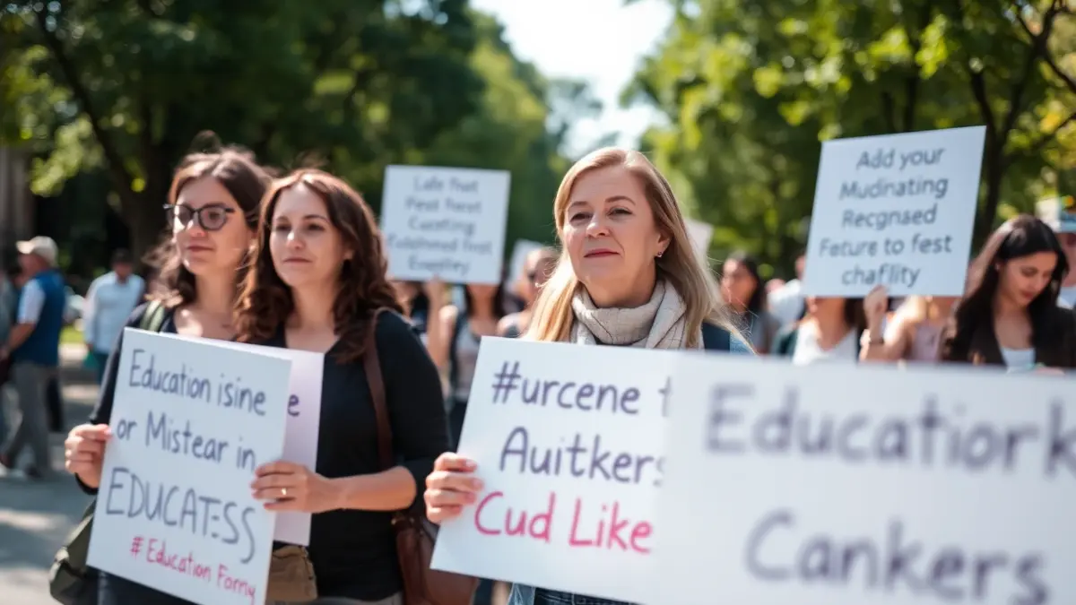 Imagen genérica de una manifestación de educadores en un parque.