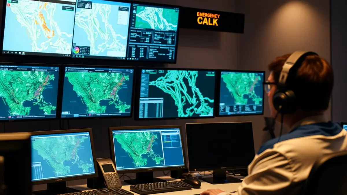 Imagen genérica de un centro de llamadas de emergencia con operadores y pantallas.