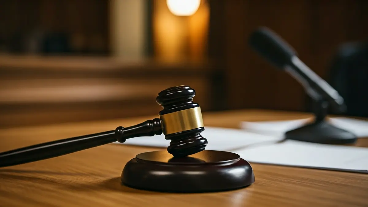 Generic image of a judge's gavel on a desk in a courtroom.
