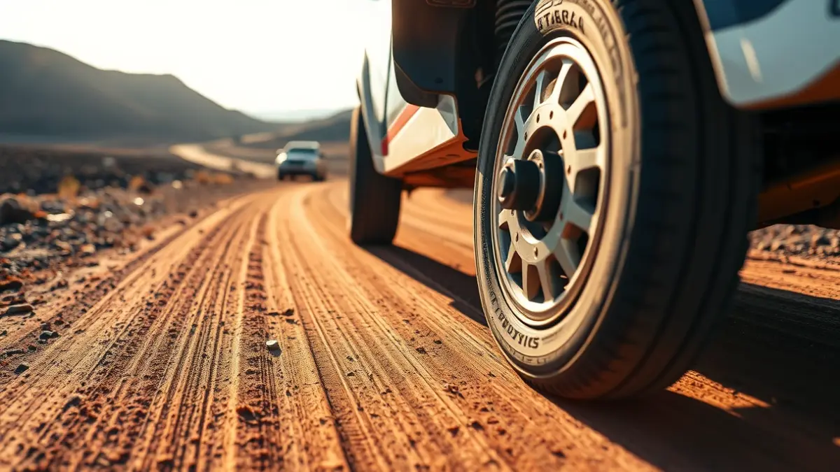 Image of a rally car in action in a Canarian landscape.