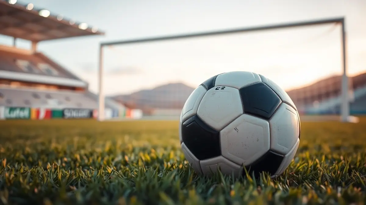 Imagen genérica de un balón de fútbol en un campo, con la portería al fondo.