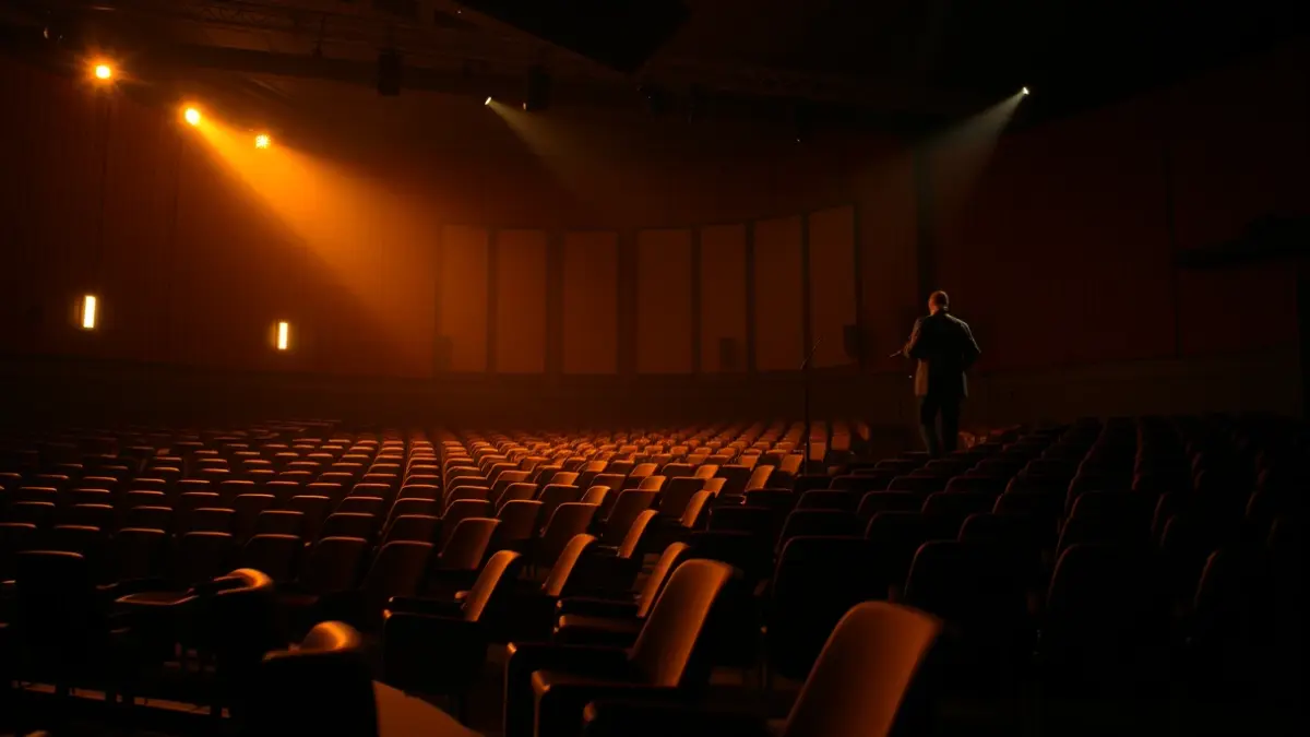 Imagen genérica de un auditorio con asientos vacíos y un escenario iluminado.