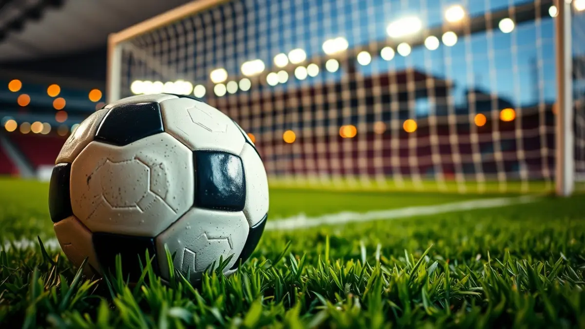 Generic image of a soccer ball on a stadium pitch.
