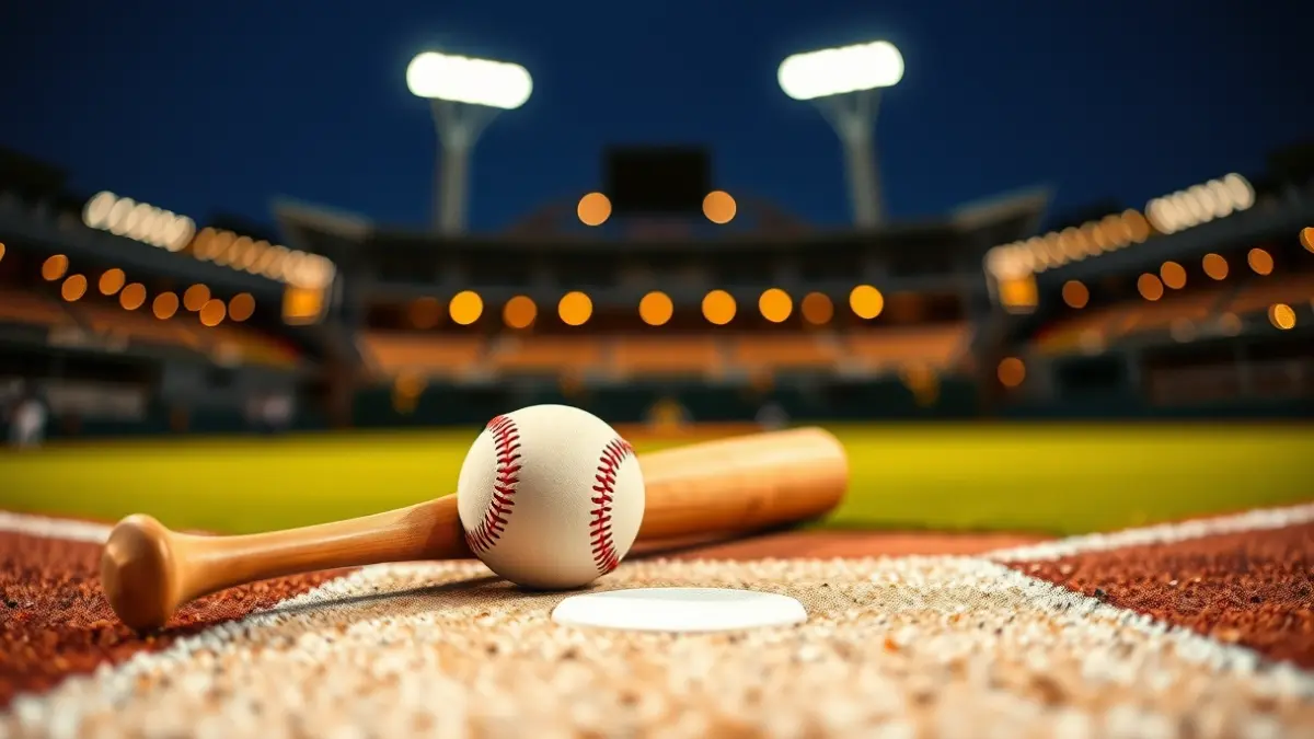 Imagen genérica de un bate y una pelota de béisbol en un campo.