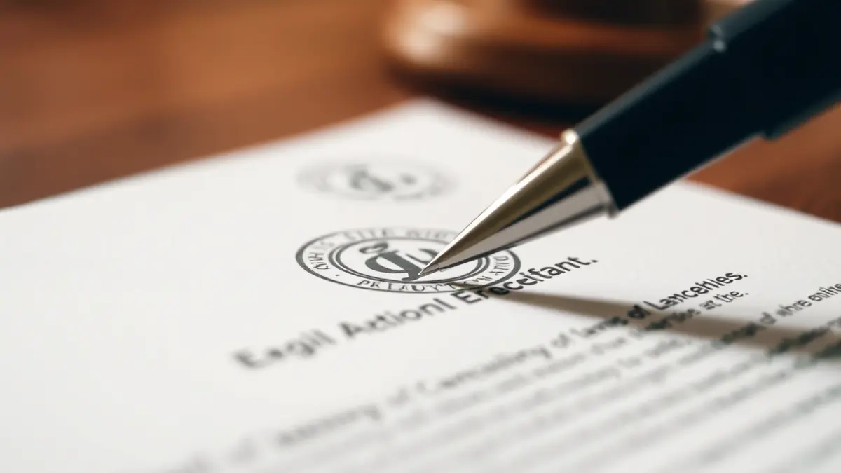 Imagen genérica de un documento oficial con un sello y un bolígrafo.