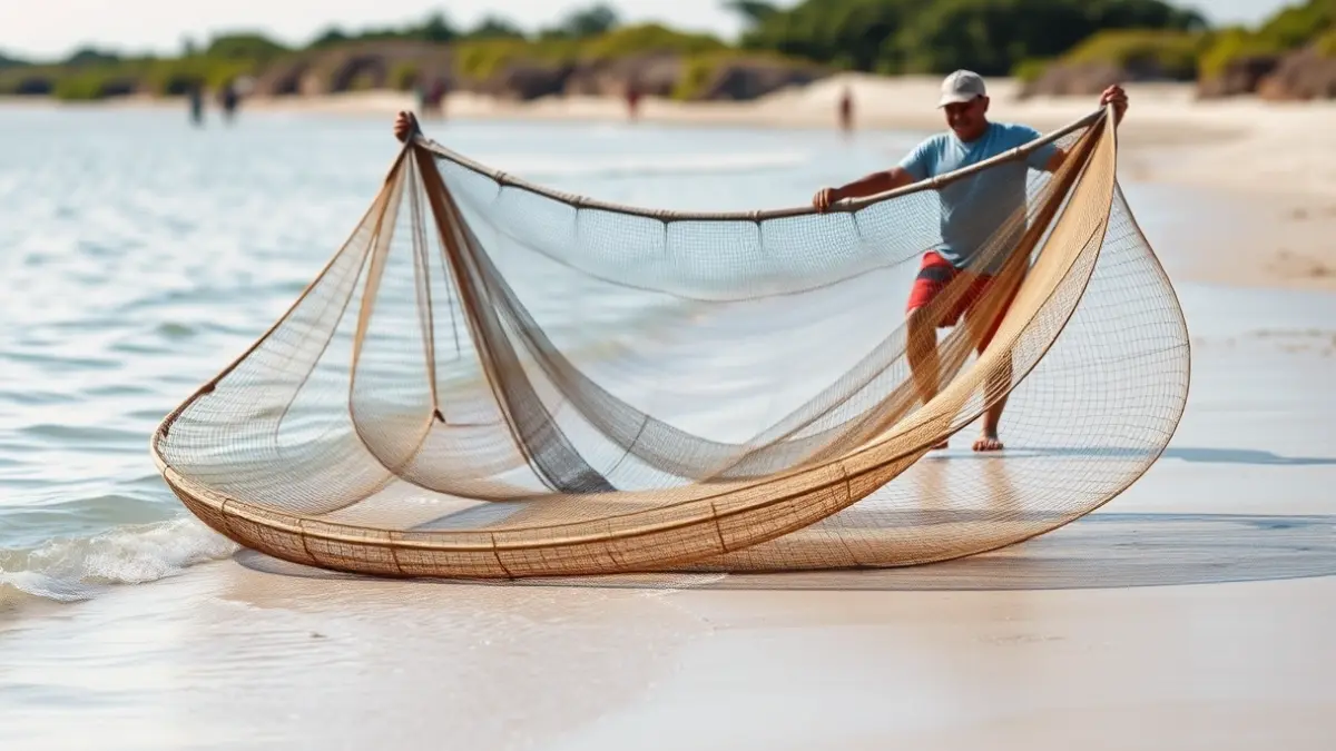 Chinchorro net being dragged in Maspalomas Pond for scientific sampling.