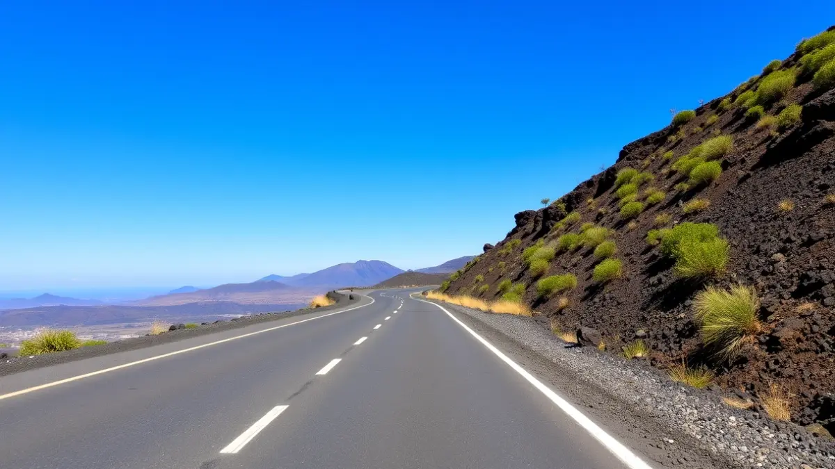 Generic image of a newly paved road in the Canarian landscape.