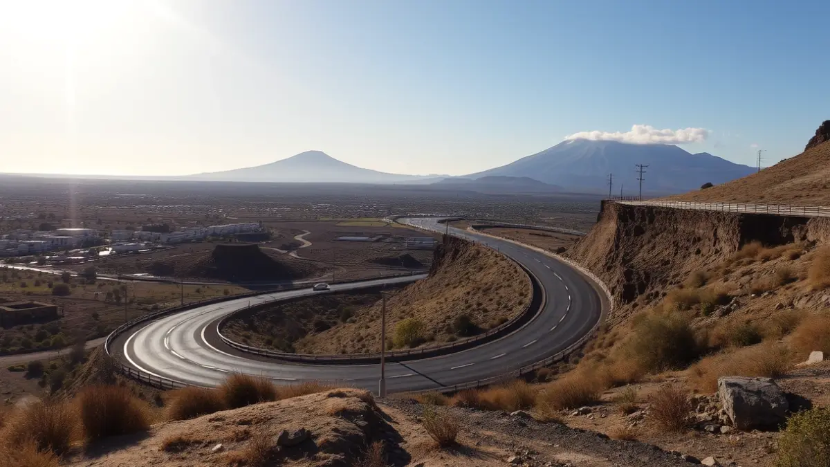 Image of the GC-3 road in Gran Canaria, showing degraded areas and the surrounding landscape.