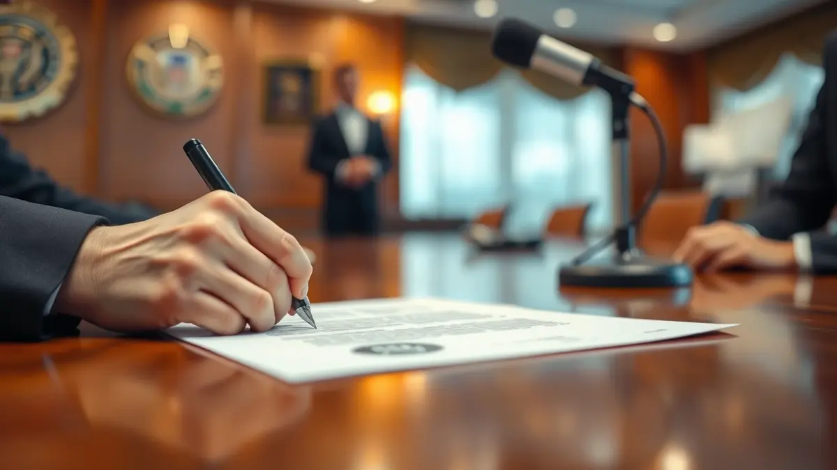 Generic image of a recognition ceremony or agreement signing.