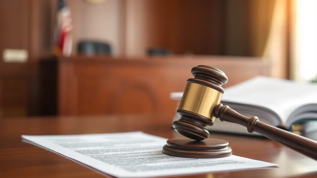 Generic image of a judge's gavel on a wooden desk in a courtroom.