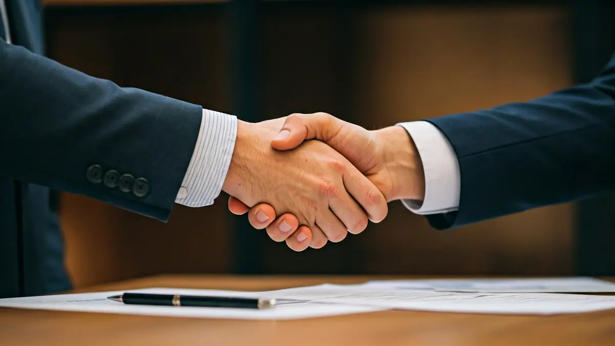Imagen genérica de dos manos estrechándose sobre un escritorio, simbolizando colaboración.