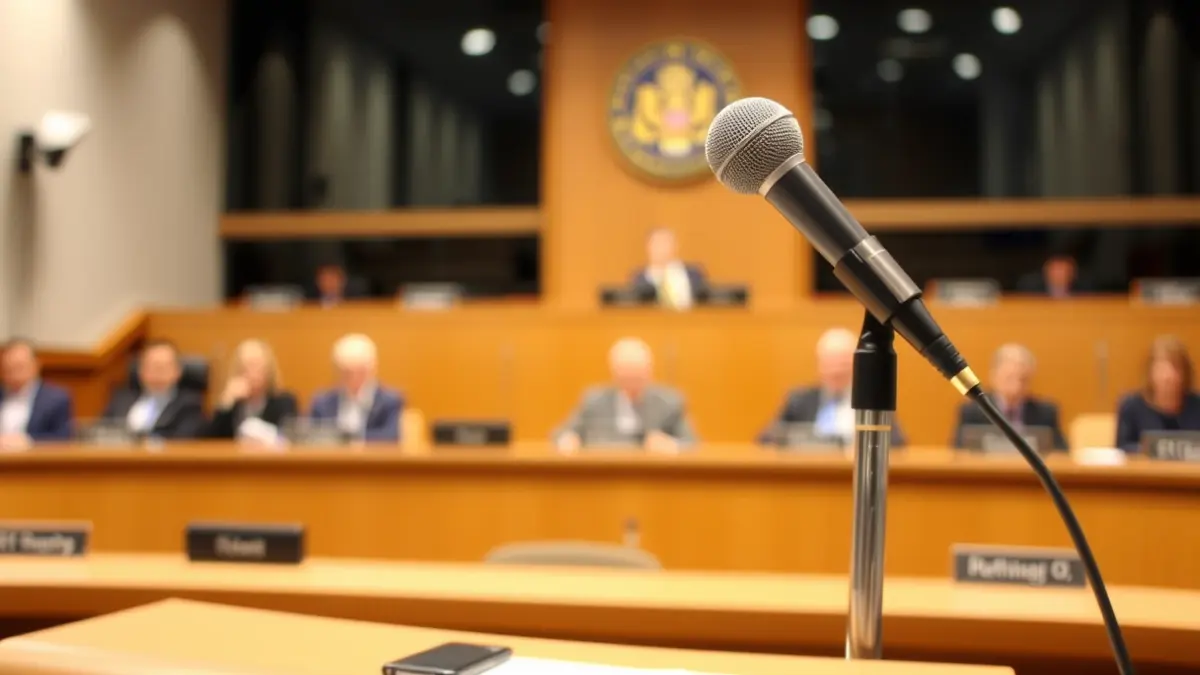 Generic image of a microphone on a podium during a council session.