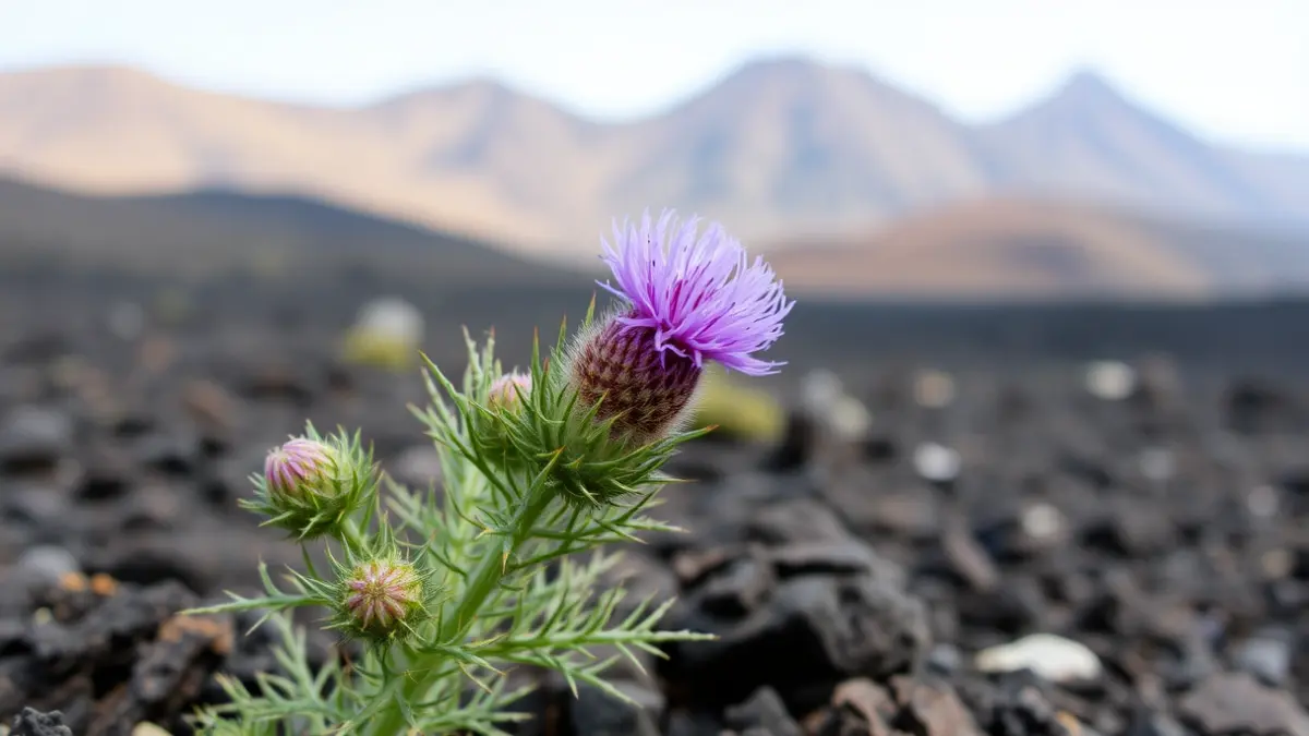 Imagen de un cardo de Tenteniguada en su hábitat natural en Gran Canaria.