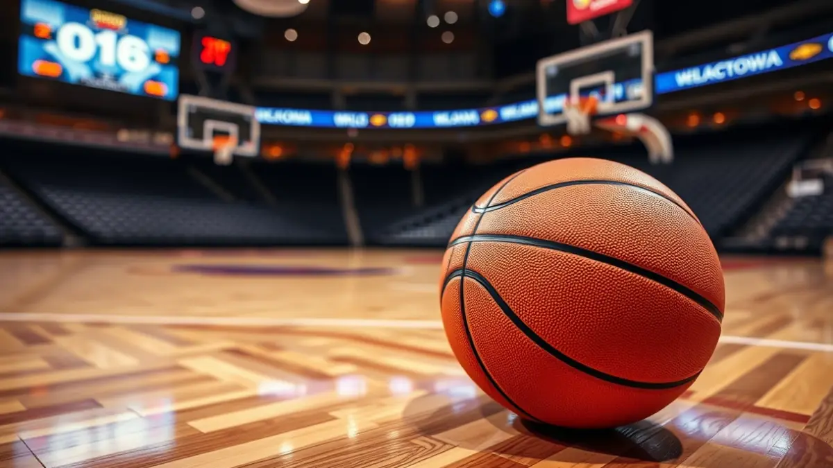Generic image of a basketball on a court.