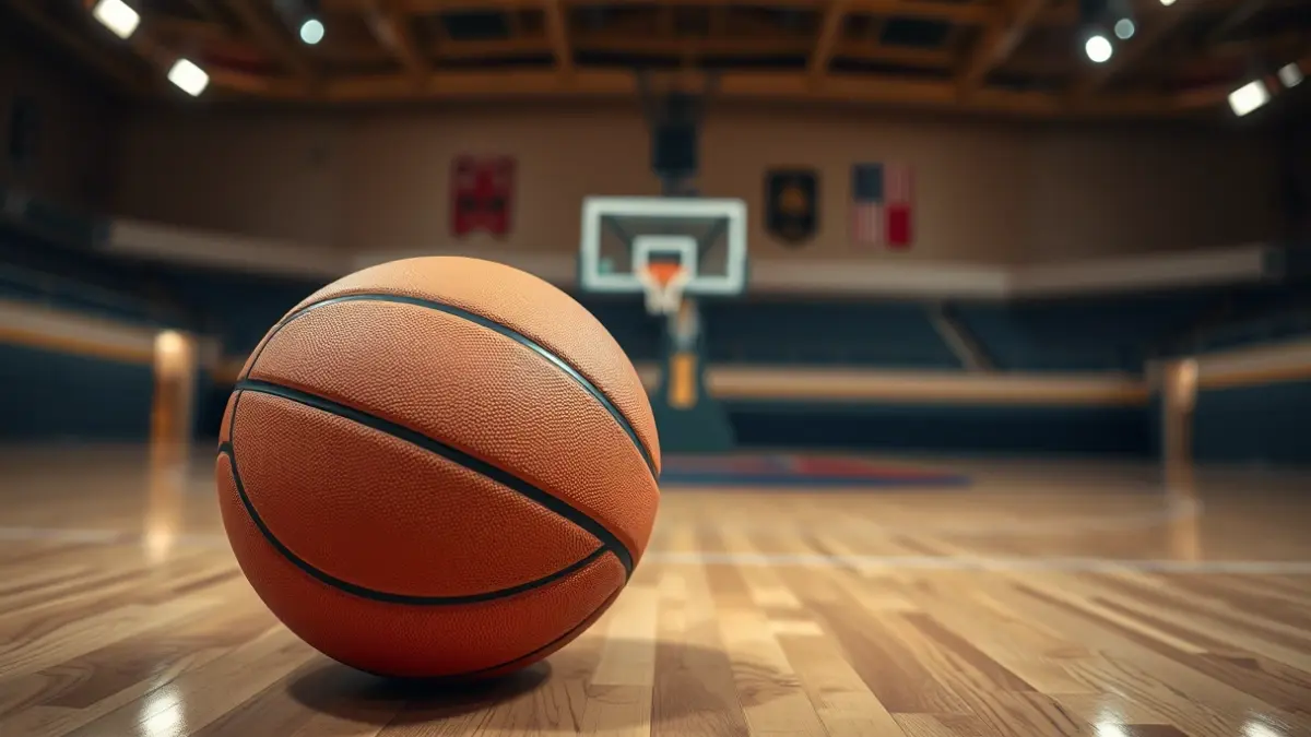 Generic image of a basketball on a court.