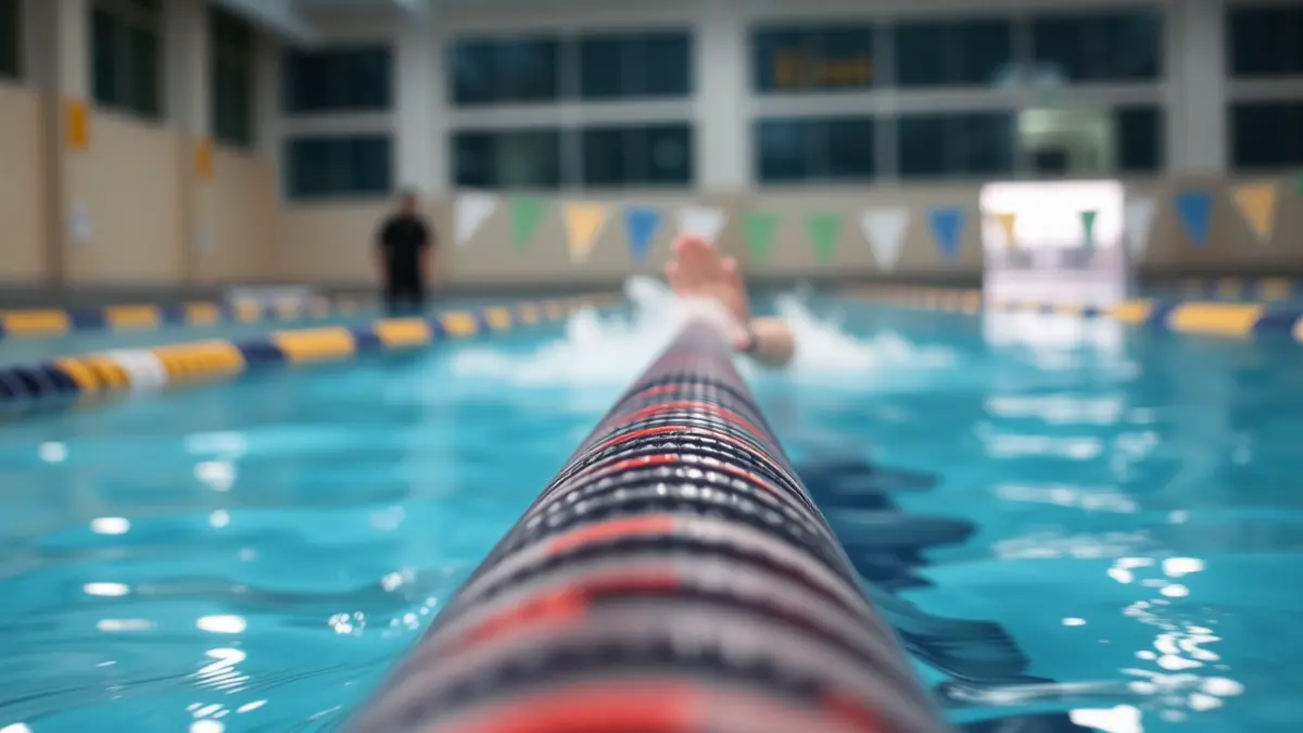 Imagen genérica de una piscina con una cuerda de carril y agua borrosa.