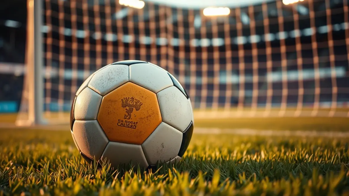 Imagen genérica de un balón de fútbol en un campo, con la portería de fondo.