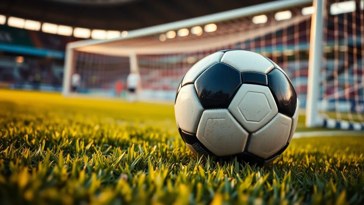 Imagen genérica de un balón de fútbol en un campo, con la portería de fondo.
