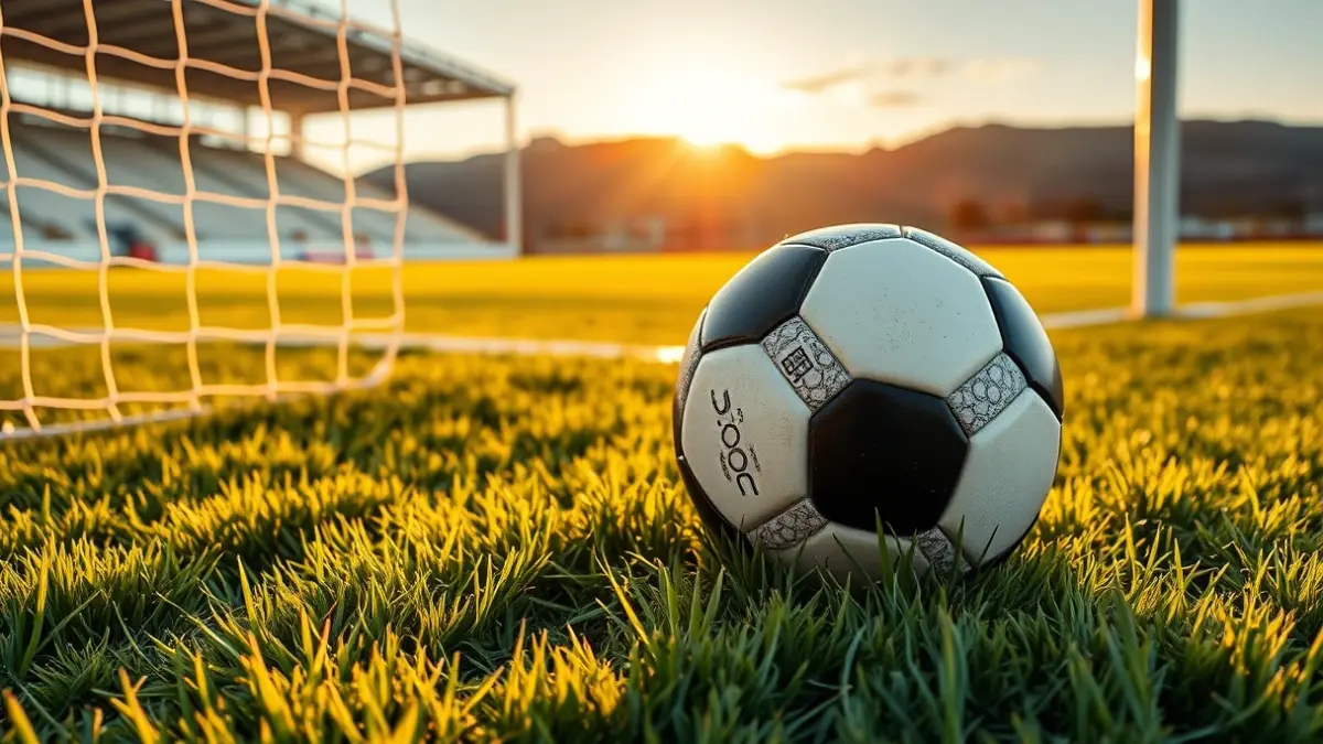 Imagen genérica de un balón de fútbol en un campo, con la portería al fondo.