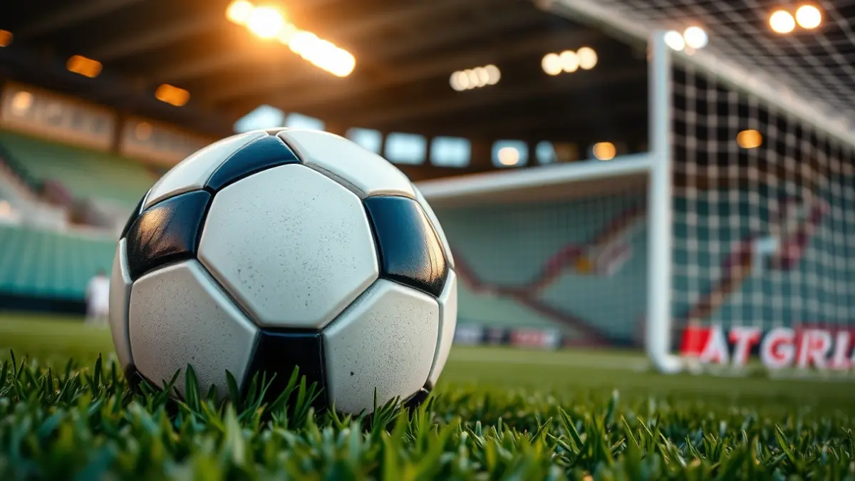 Imagen genérica de un balón de fútbol en un campo, con el estadio de fondo.