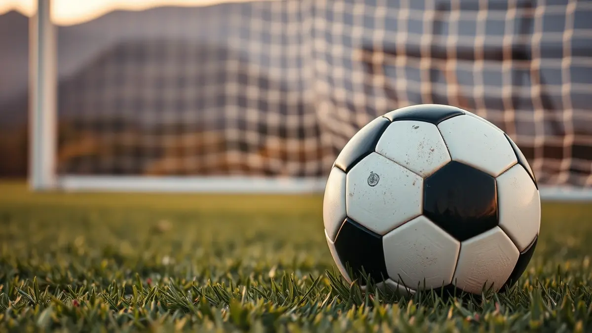 Imagen genérica de un balón de fútbol en un campo, con un paisaje canario de fondo.