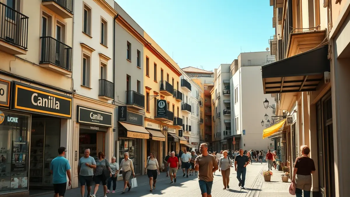 Image of a busy commercial street in Arrecife.