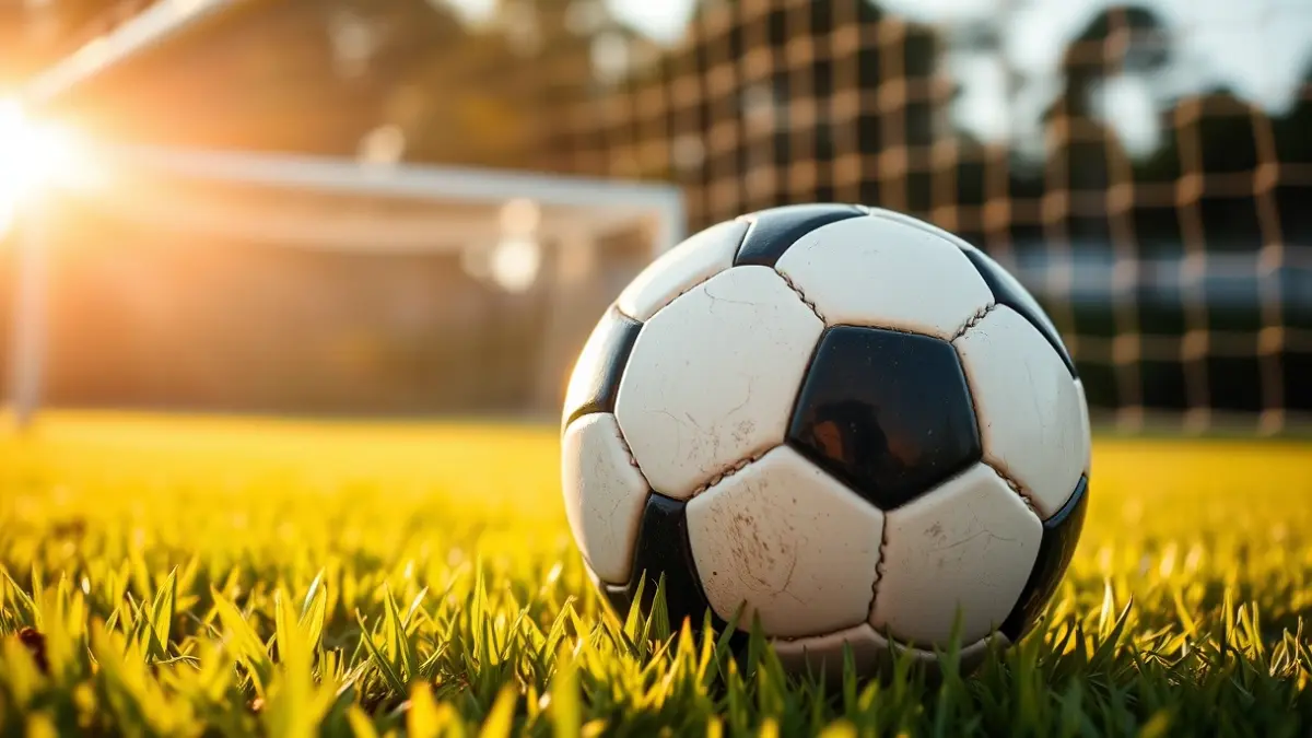 Imagen genérica de un balón de fútbol en el césped con la portería al fondo.