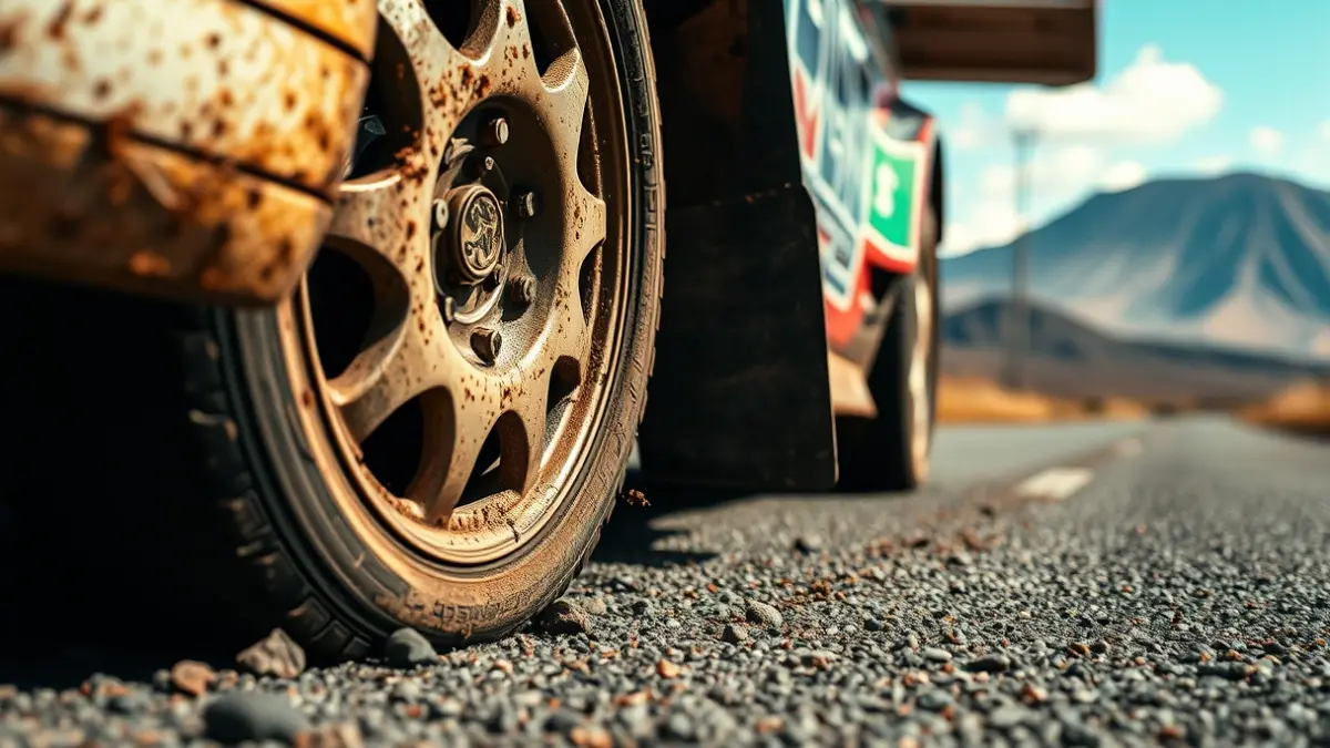 Image of a rally car in action, with the volcanic landscape of Gran Canaria in the background.