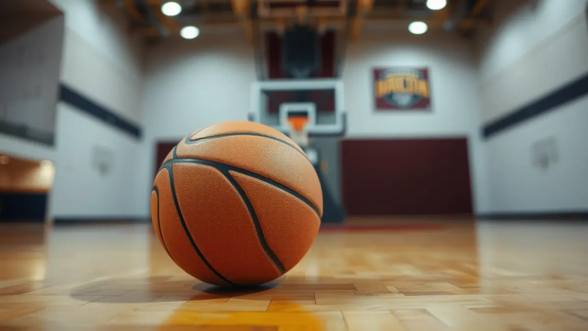 Generic image of a basketball on a court.