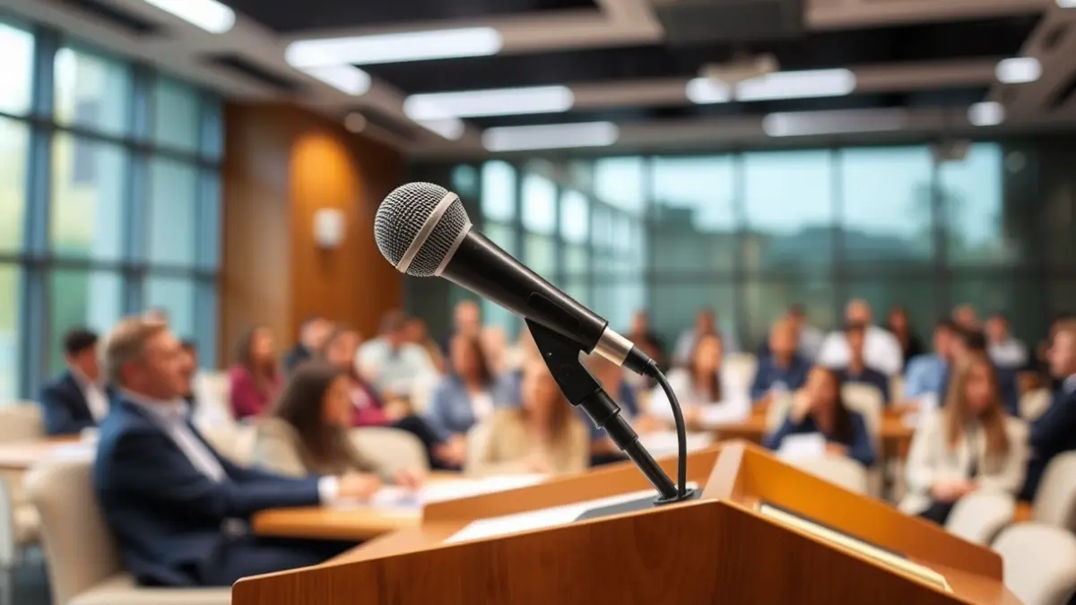 Imagen genérica de un micrófono en un podio, simbolizando la participación estudiantil.