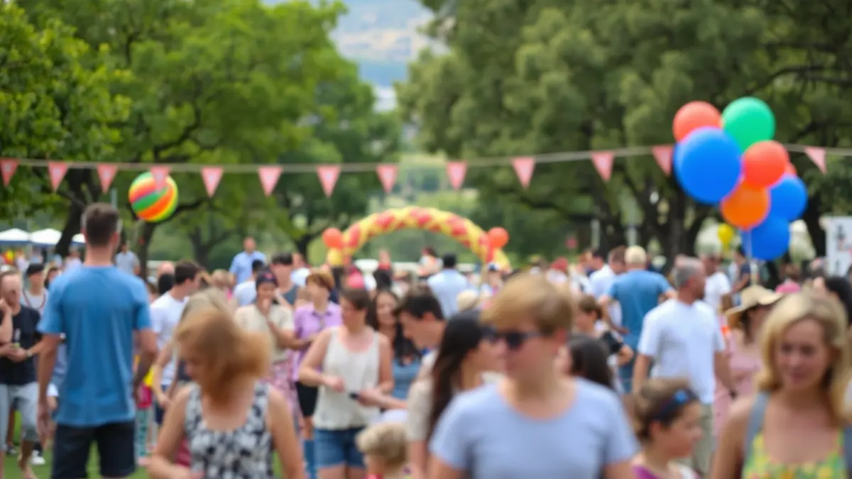 Imagen genérica de un festival familiar en un parque, con personas disfrutando de actividades.