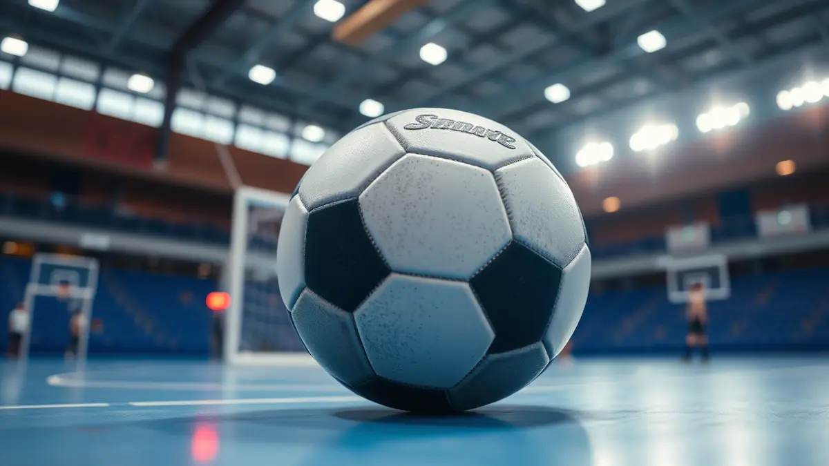 Imagen genérica de un balón de balonmano en la cancha.
