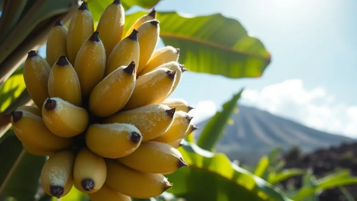 Imagen de plátanos afectados por ceniza volcánica en La Palma.