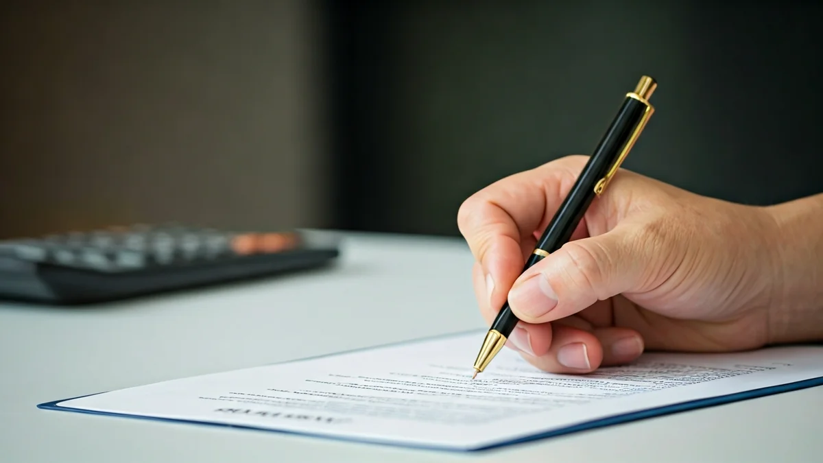 Imagen genérica de una mano con un bolígrafo sobre un documento, simbolizando decisiones financieras o políticas.