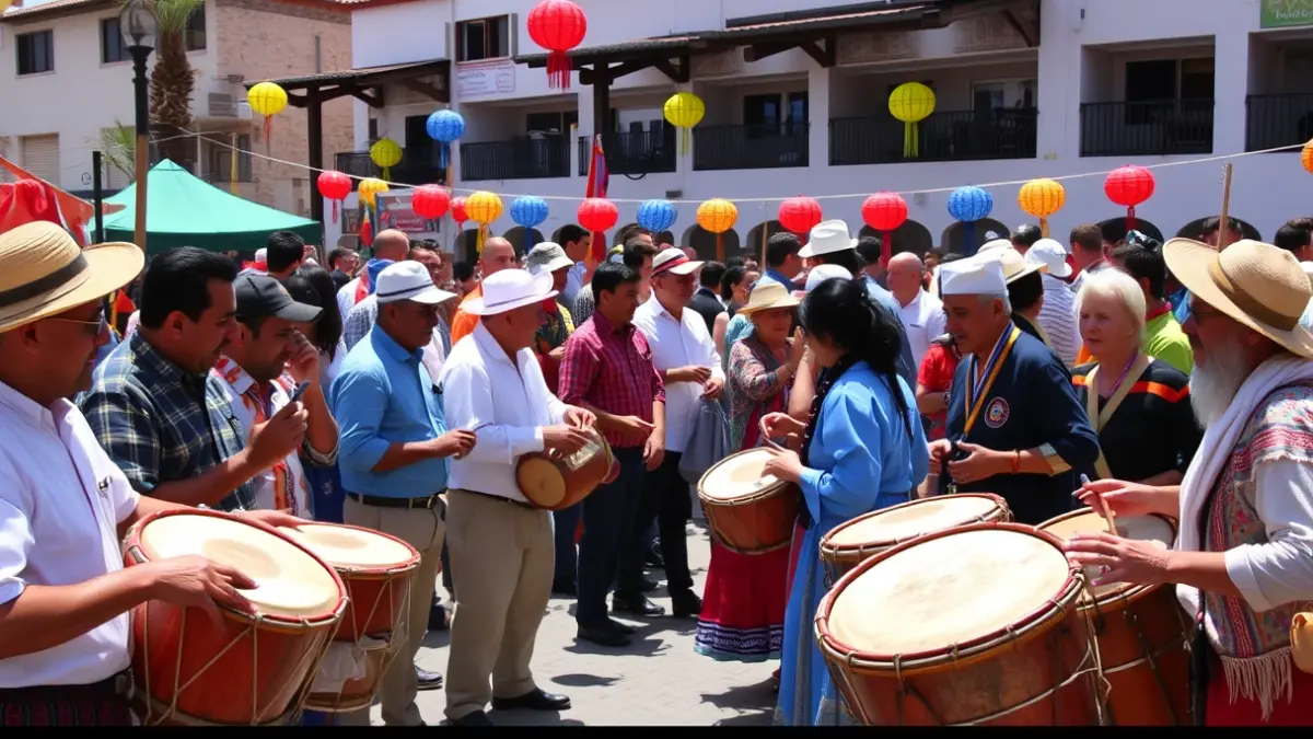 Imagen de una celebración cultural canaria con música y juegos tradicionales.