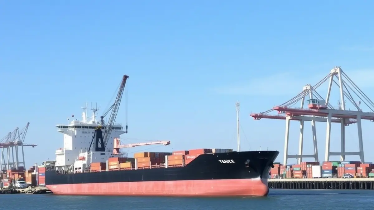 Imagen de un barco generador de energía atracado en un puerto industrial.