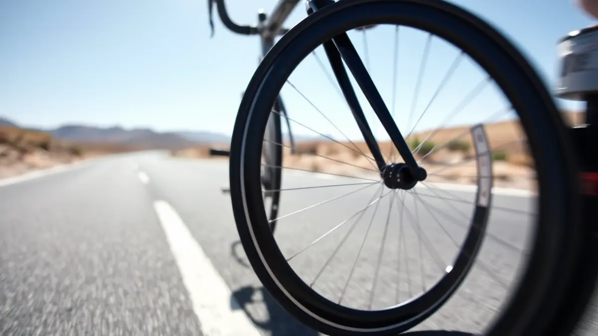 Imagen genérica de una rueda de bicicleta de carreras en movimiento.