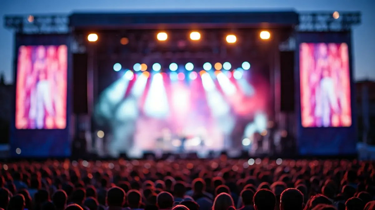Generic image of a music festival with stage lights and blurred audience.