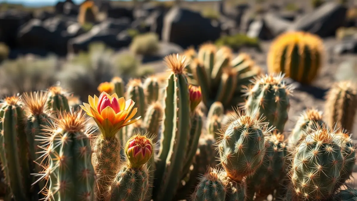 Imagen genérica de varias plantas de cactus bajo el sol.