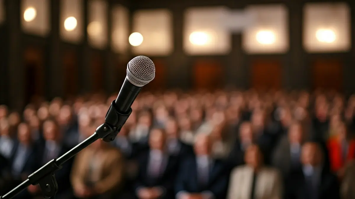 Imagen genérica de un micrófono en un podio, simbolizando un discurso político.