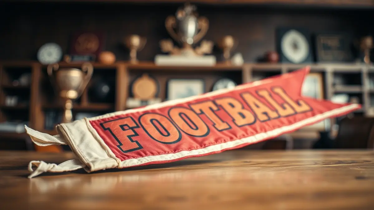 Imagen de un banderín de fútbol antiguo, símbolo de un evento deportivo histórico.