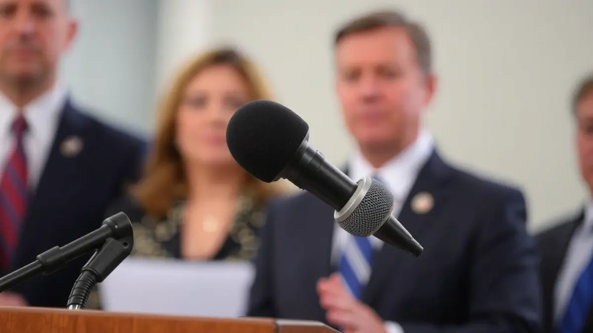 Generic image of a microphone on a podium during a public statement.