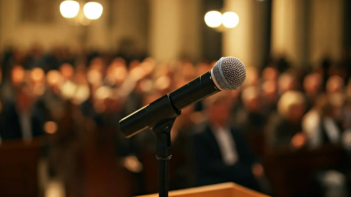 Generic image of a microphone on a podium, symbolizing a speech or public event.