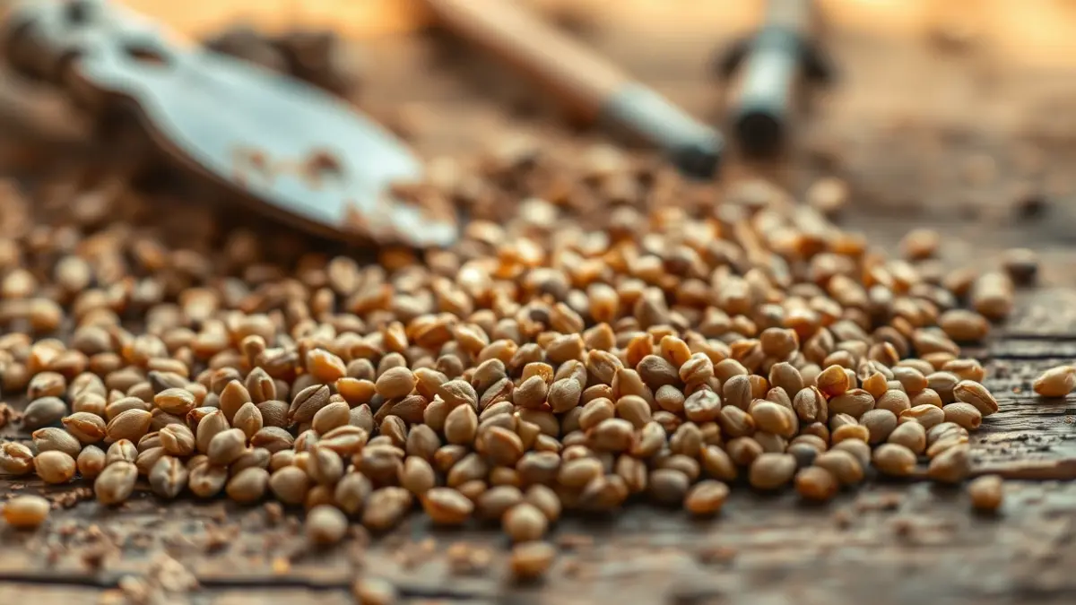 Imagen genérica de lentejas secas sobre una superficie de madera, evocando un contexto arqueológico.