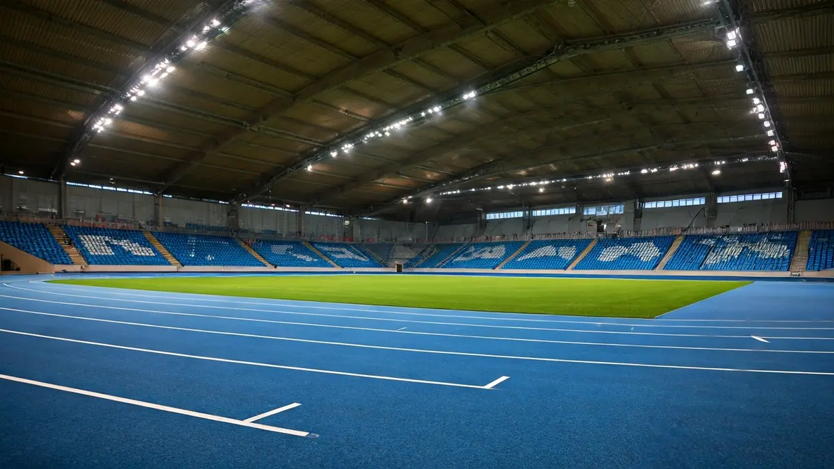 Imagen del interior del pabellón Ana Bautista tras su reforma, con la nueva pista deportiva y la iluminación LED.