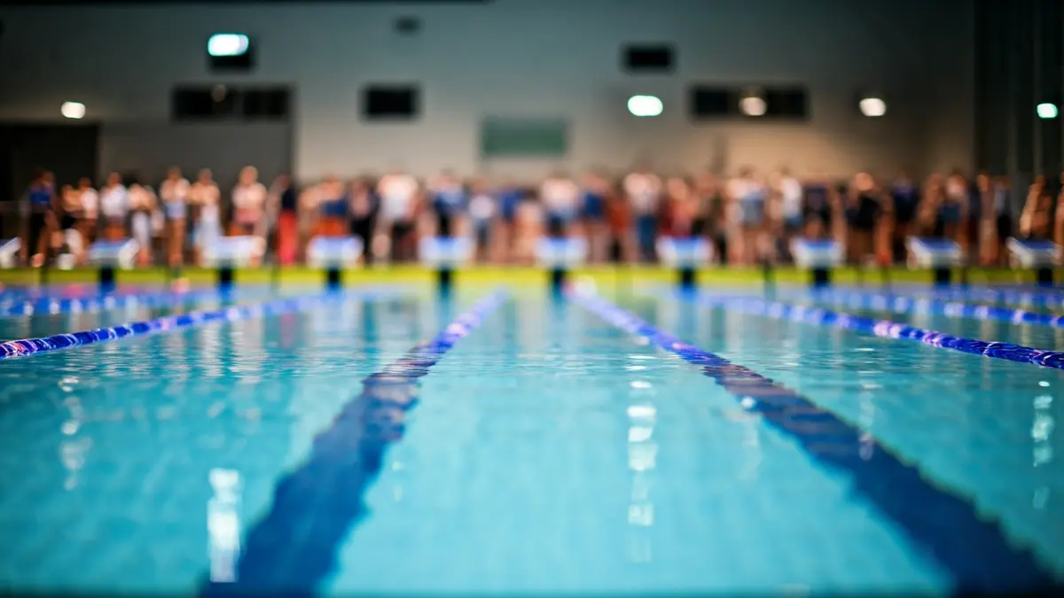 Imagen genérica de una piscina con carriles y un poyete de salida.