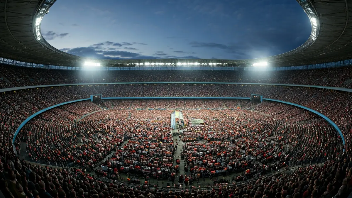Generic image of a crowd in a stadium during a mass event.