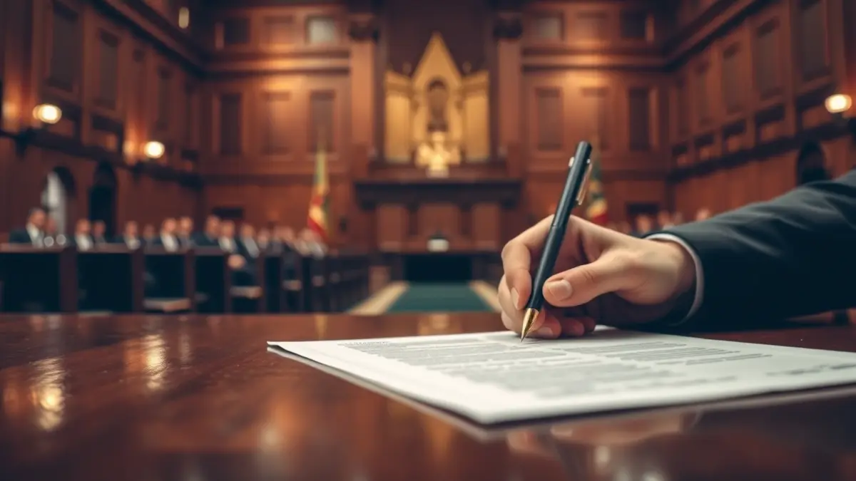 Imagen genérica de manos firmando un documento, simbolizando un acuerdo parlamentario.