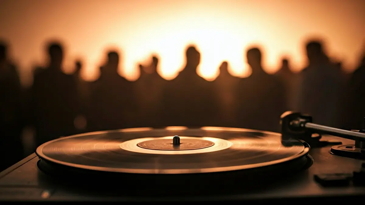 Imagen genérica de un disco de vinilo girando en un tocadiscos, con un ambiente musical de fondo.