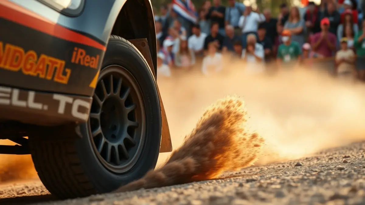 Image of a rally car in action during a competition.